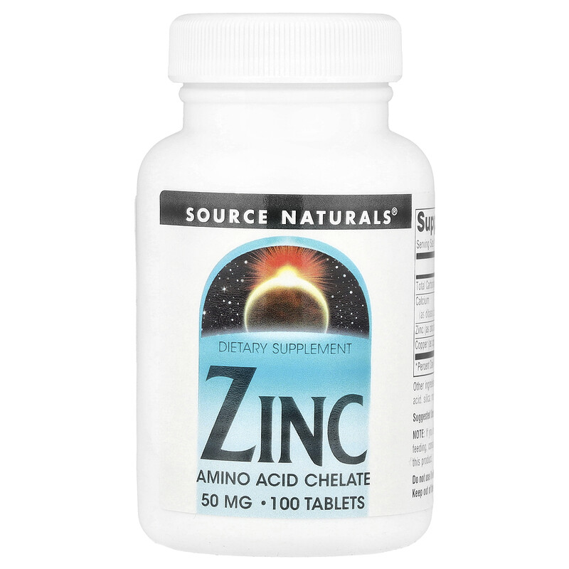 

Source Naturals, цинк, 50 мг, 100 таблеток