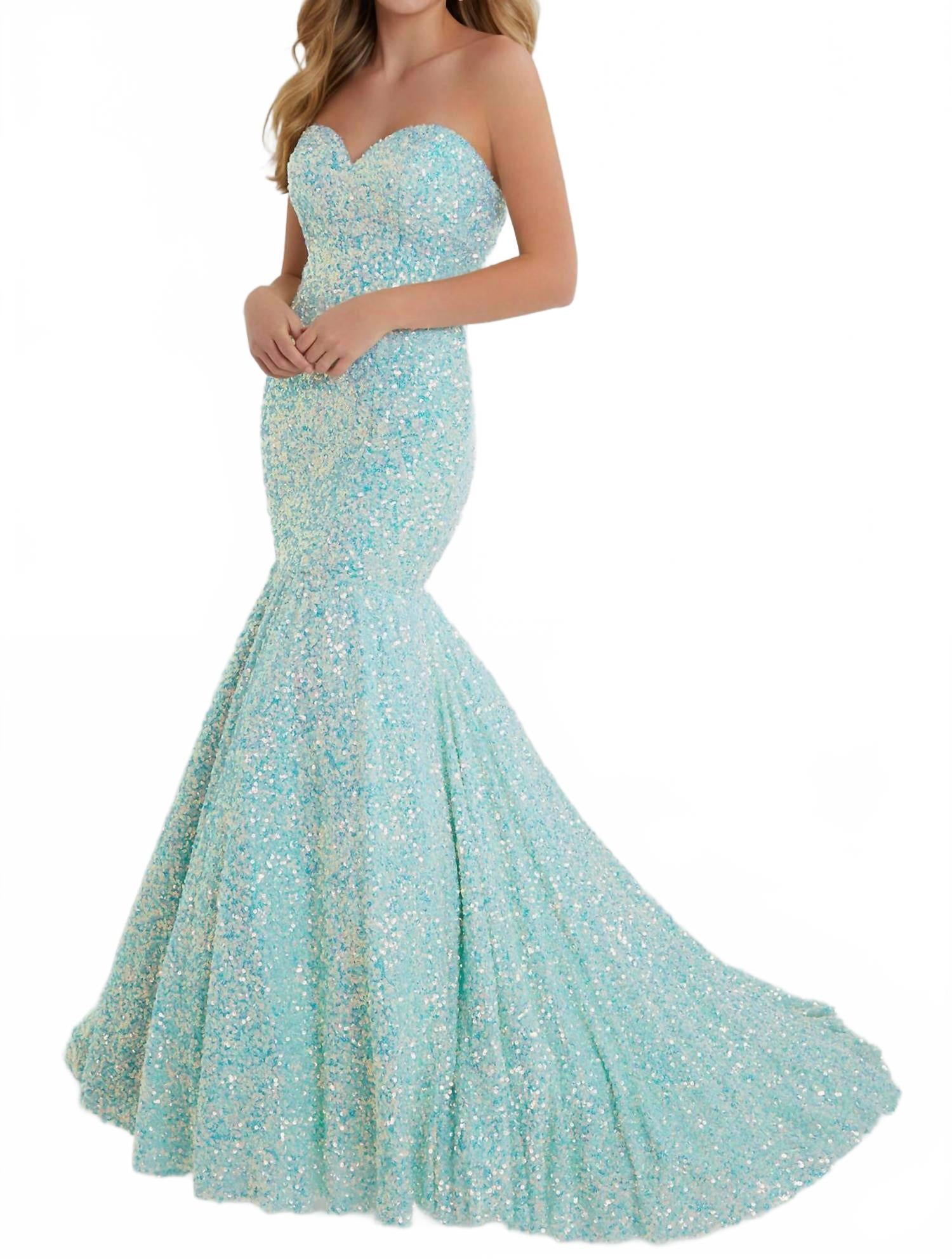 

Аквамариновое вечернее платье "Русалка" без бретелей Christina Wu