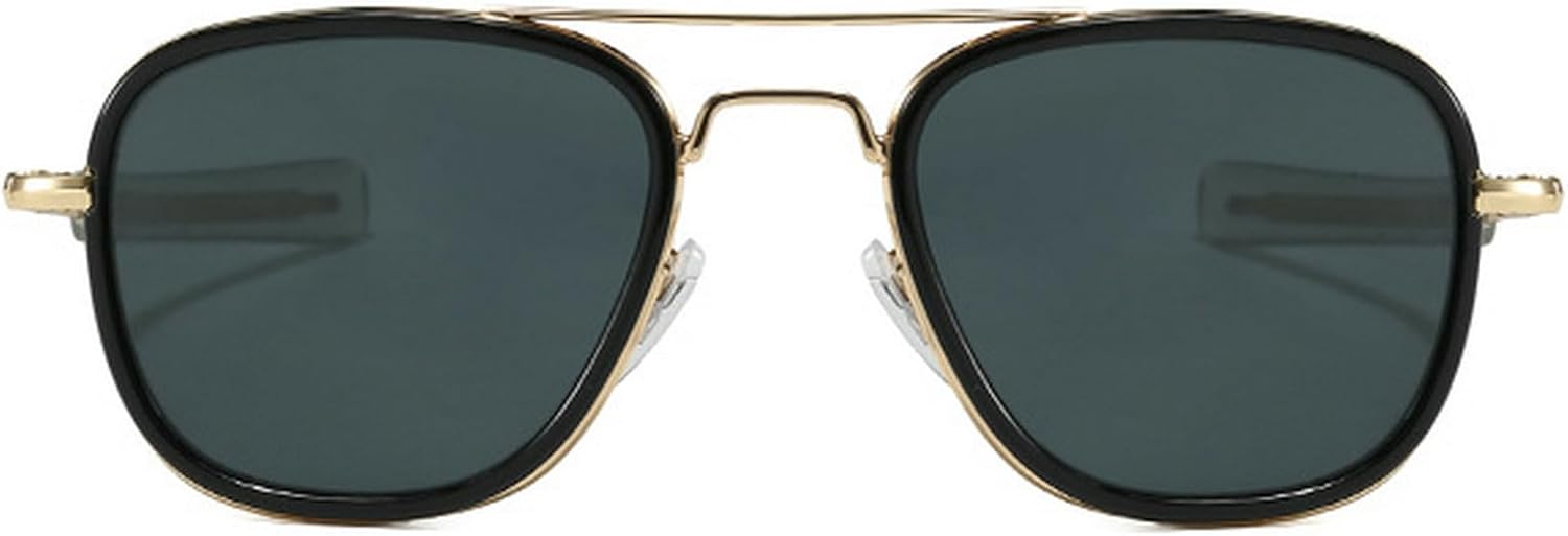 

Ретро-солнцезащитные очки-пилот для женщин и мужчин, с двойной перемычкой, квадратной оправой, металлическим каркасом, в стиле 70-х, защита от ультрафиолета UV400 mincl, Gold Black