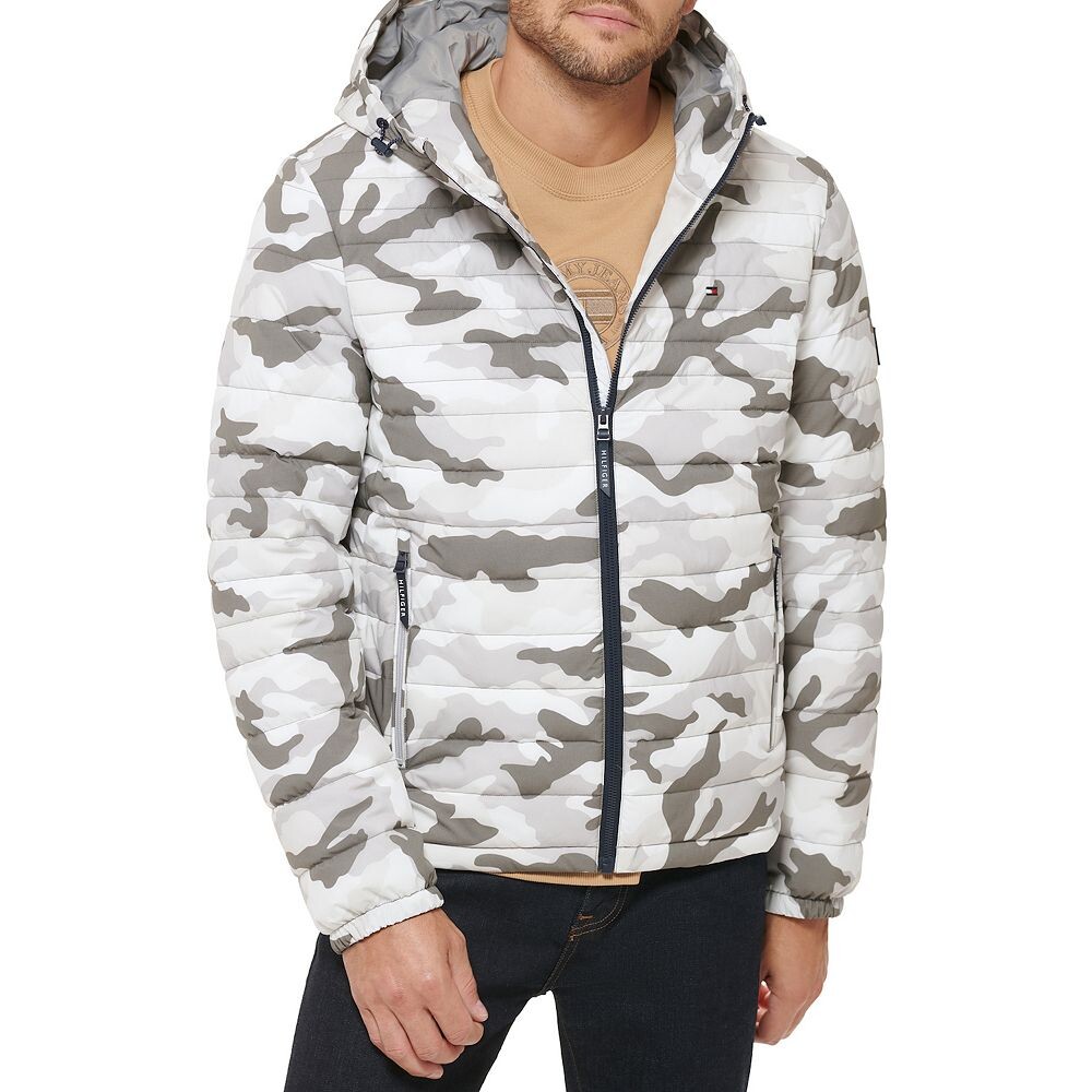 

Мужская куртка-пуховик с капюшоном Tommy Hilfiger, цвет Beige White Camoflauge