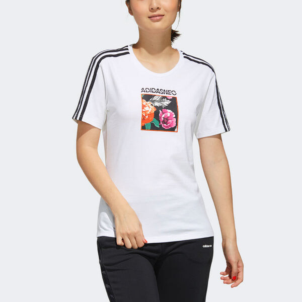 Футболка neo favorites casual sports с принтом в полоску с коротким рукавом Adidas, белый — фото 3