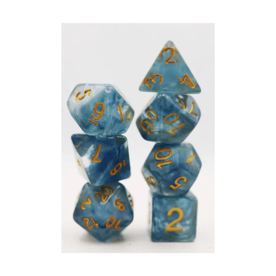 

Набор Poly — синий нефрит с золотом (7), Dice Sets - Resin/Acrylic - Blue, Green, & Purple (Foam Brain Games)