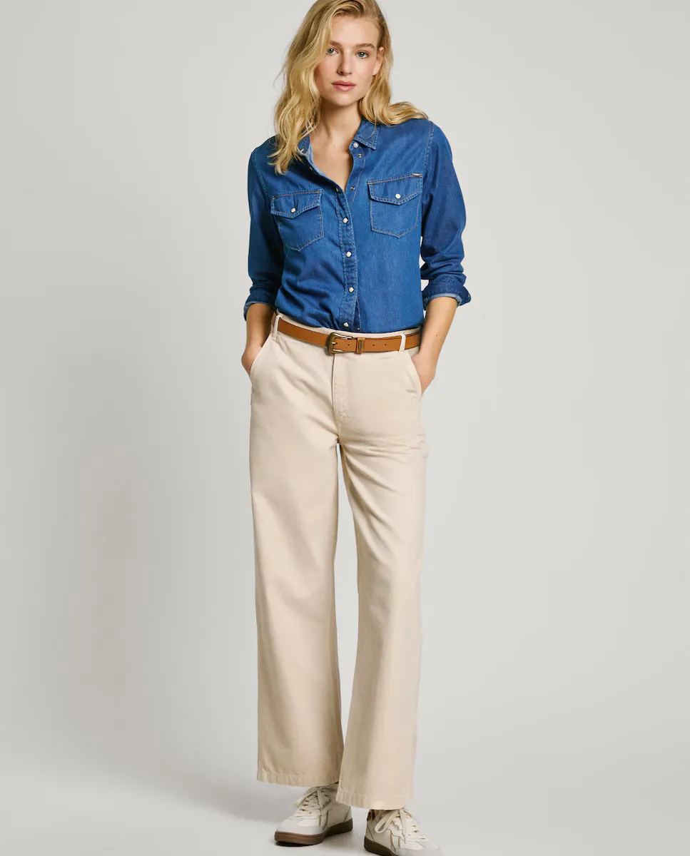 

Женские брюки-клеш в стиле чинос, окрашенные в готовом виде Pepe Jeans, кремовый