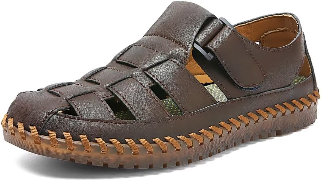 

Мужские повседневные сандалии Shaire, пляжные сандалии с закрытым носком, сандалии-рыбацкие для мужчин, коричневый