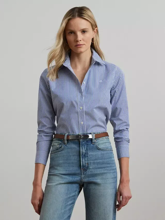 Рубашка Lauren Jamelko в полоску, легко моющаяся, сине-белая Ralph Lauren