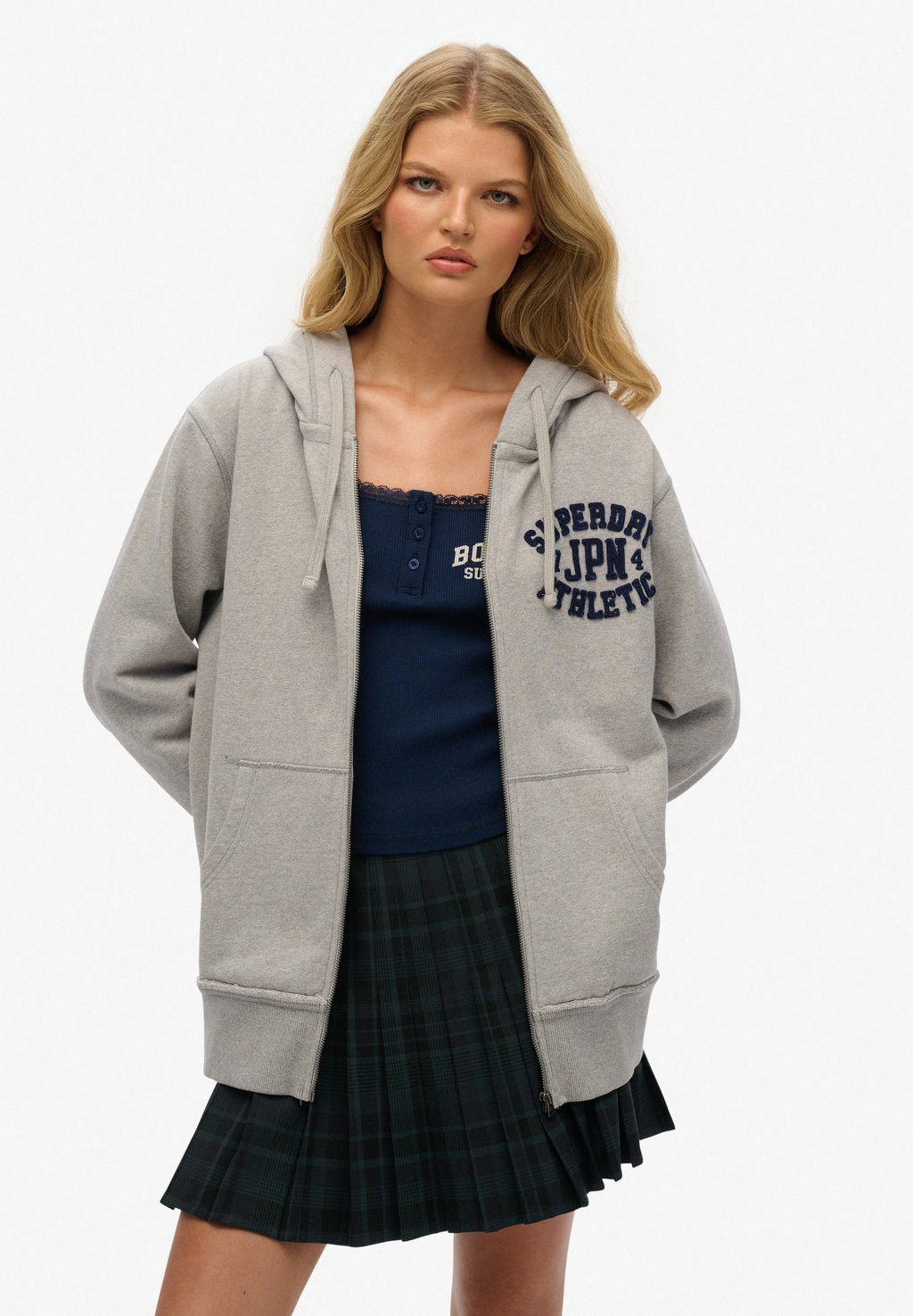 

Толстовка на молнии VINTAGE ATHLETIC HOODIE Superdry, светло-серый