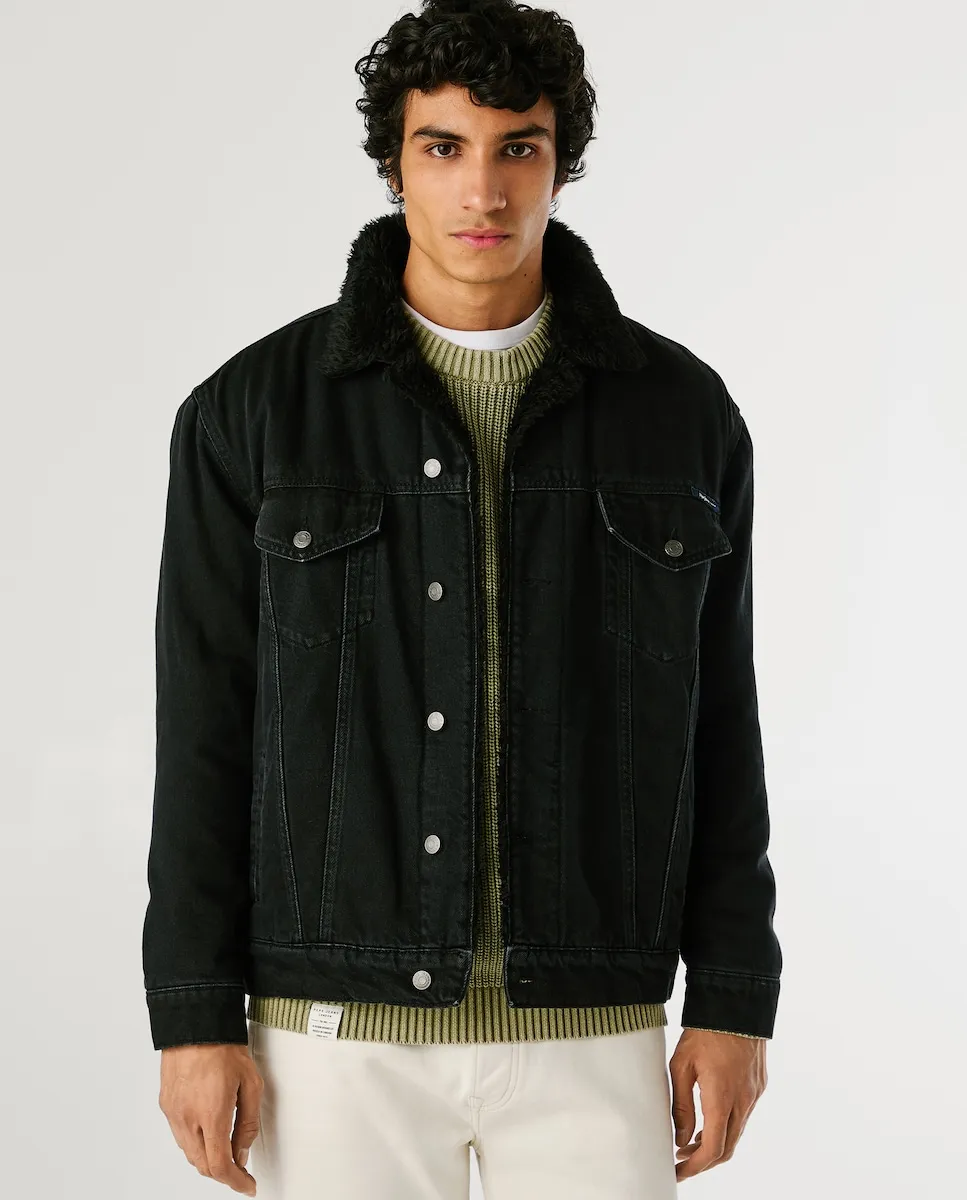 

Мужская джинсовая куртка прямого кроя с овечьей подкладкой Pepe Jeans, черный