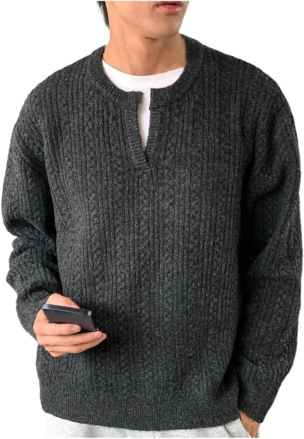 

Мужской свитер V-образным вырезом, вязаный, однотонный