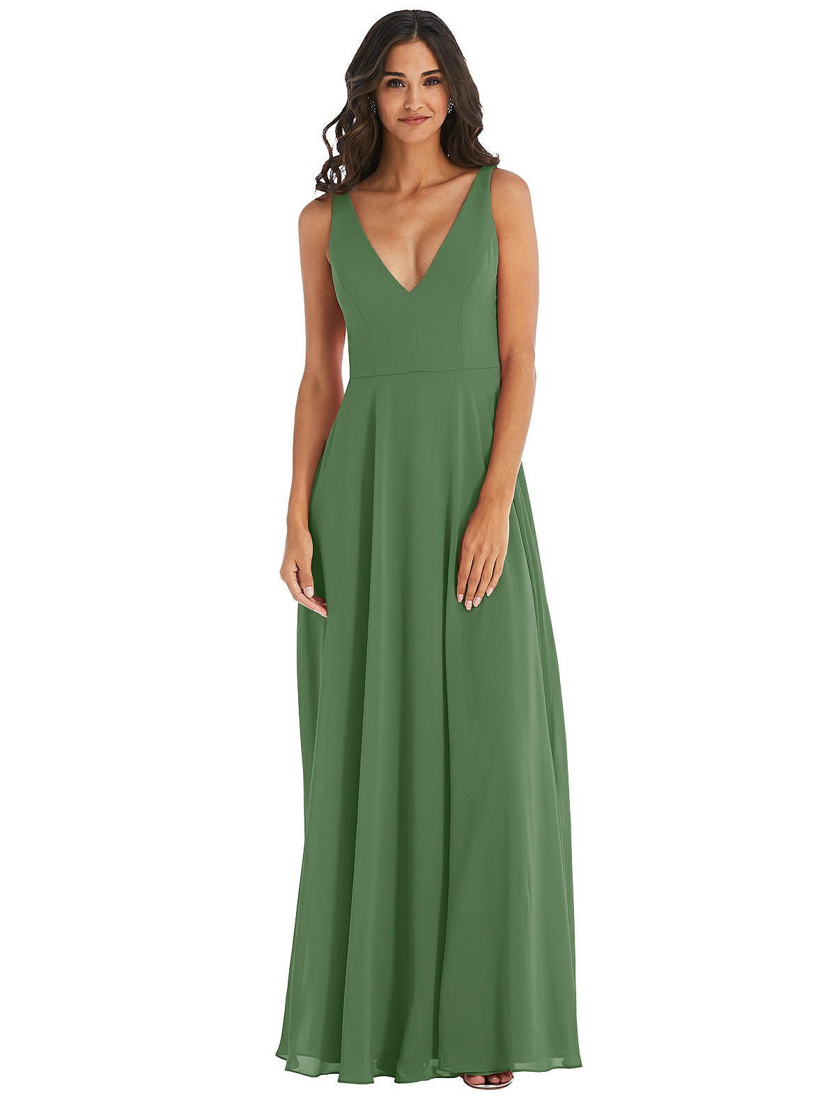 

Платье макси из шифона с глубоким V-образным вырезом After Six, цвет vineyard green