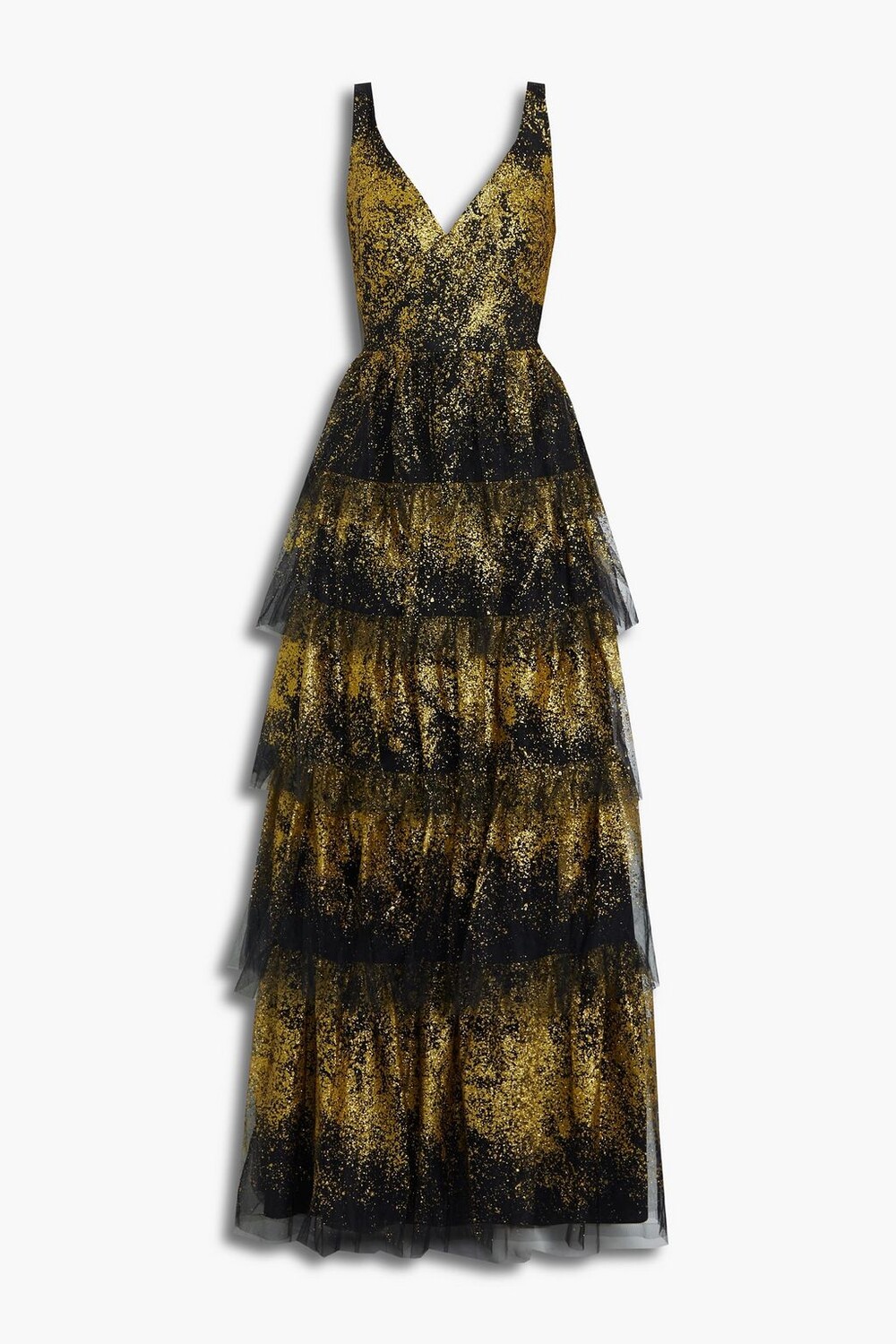 

Многоярусное платье из блестящего тюля MARCHESA NOTTE, черный
