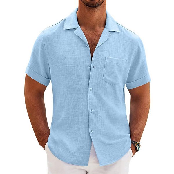 

Мужская повседневная рубашка с коротким рукавом и пуговицами Cuban Linen Coofandy, Light Blue