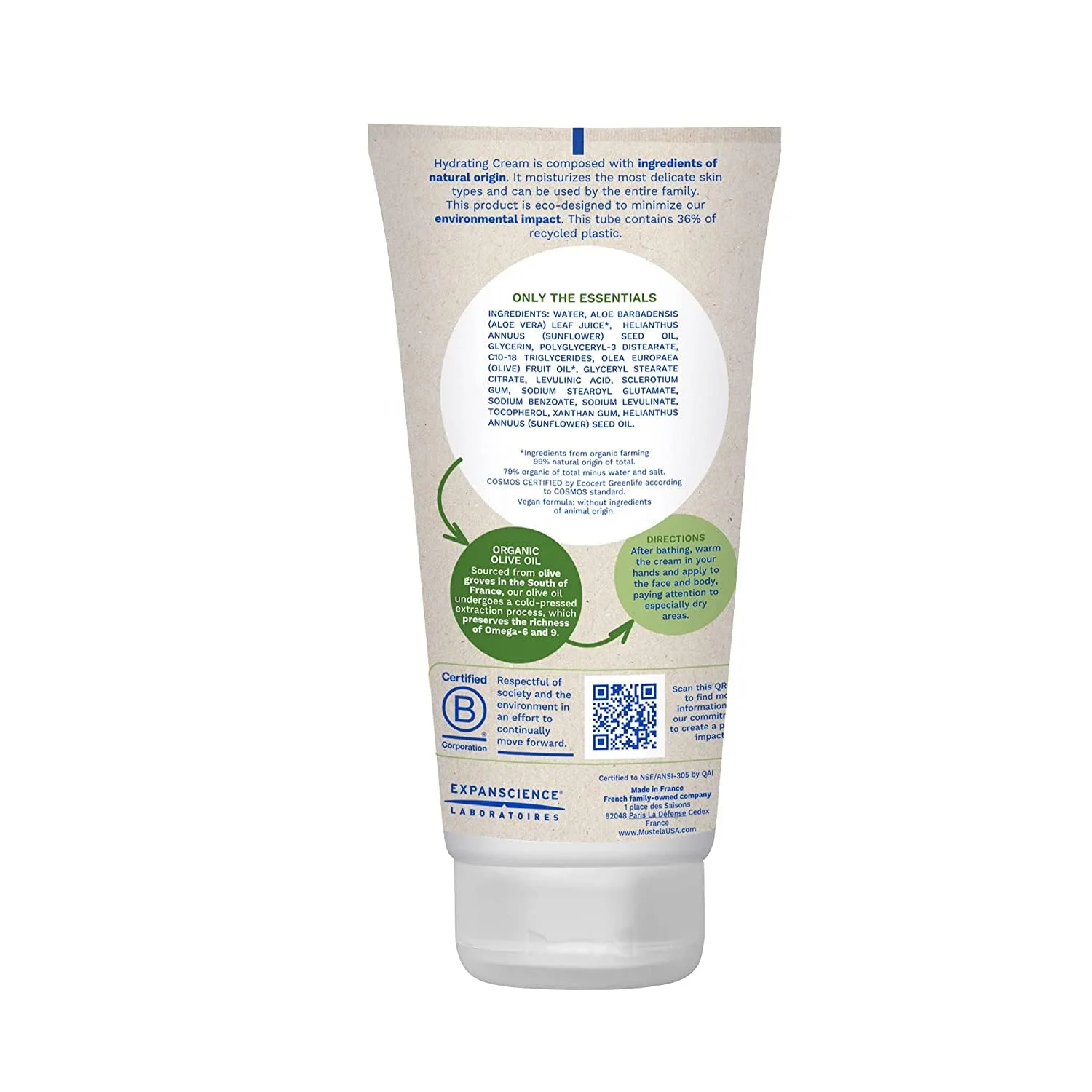 Mustela сертифицированный органический увлажняющий крем - натуральный лосьон для тела с оливковым маслом, алоэ вера и подсолнечным маслом - для малышей, детей и взрослых - без отдушек, EWG Verified и Vegan - 5,07 унций (144 г) 151 мл (1 шт.) — фото 2