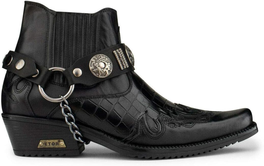 

Мужские кожаные ковбойские ботинки на щиколотку с крокодиловым узором, кубинским каблуком и металлической цепочкой Infinity Leather, черный