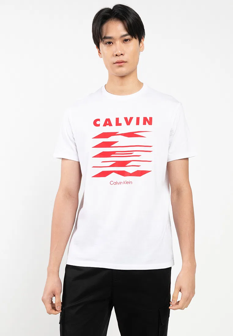 Футболка с принтом, короткий рукав, Stretch Calvin Klein, белый
