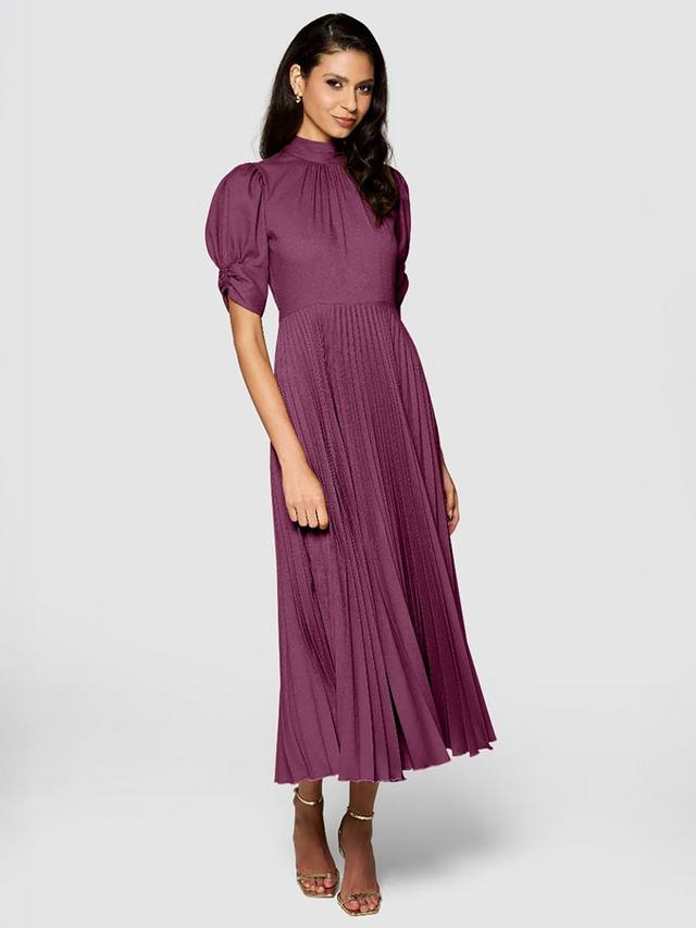 

Плиссированное платье с пышными рукавами Closet London, бордовый