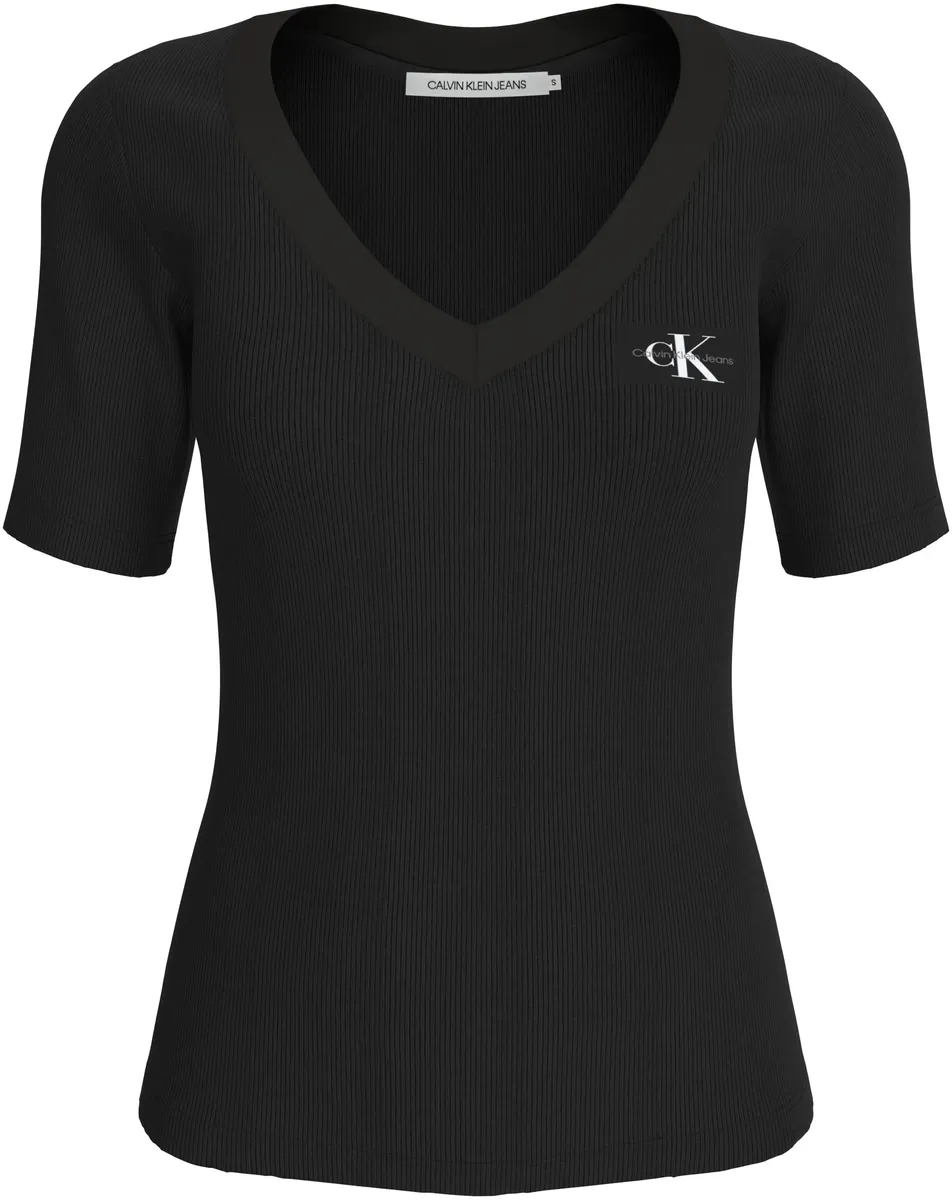 

Футболка Calvin Klein Jeans "WOVEN LABEL RIB V-NECK TEE" с нашивкой-логотипом, черный