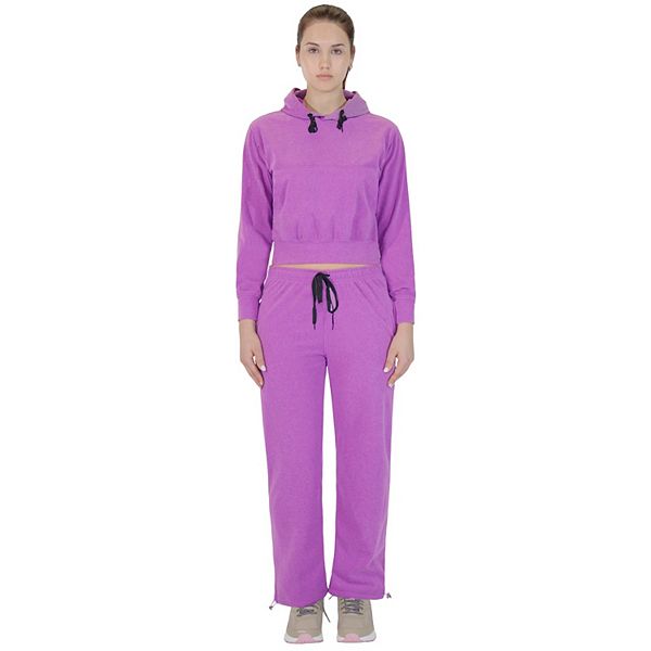 

Женский мягкий стрейч-костюм с укороченным худи и расслабленными спортивными штанами Royal Threads Canada, Purple