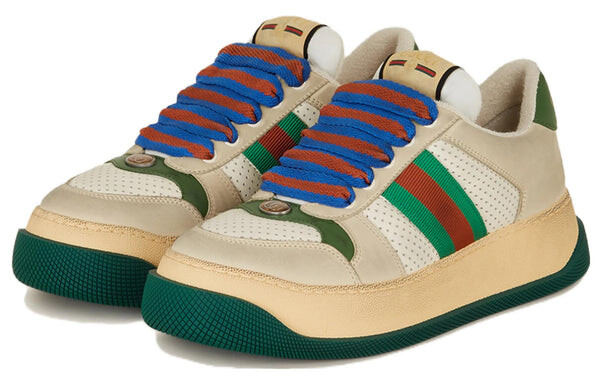 Кроссовки screener gg leather sneakers 'beige green blue' Gucci, бежевый — фото 2