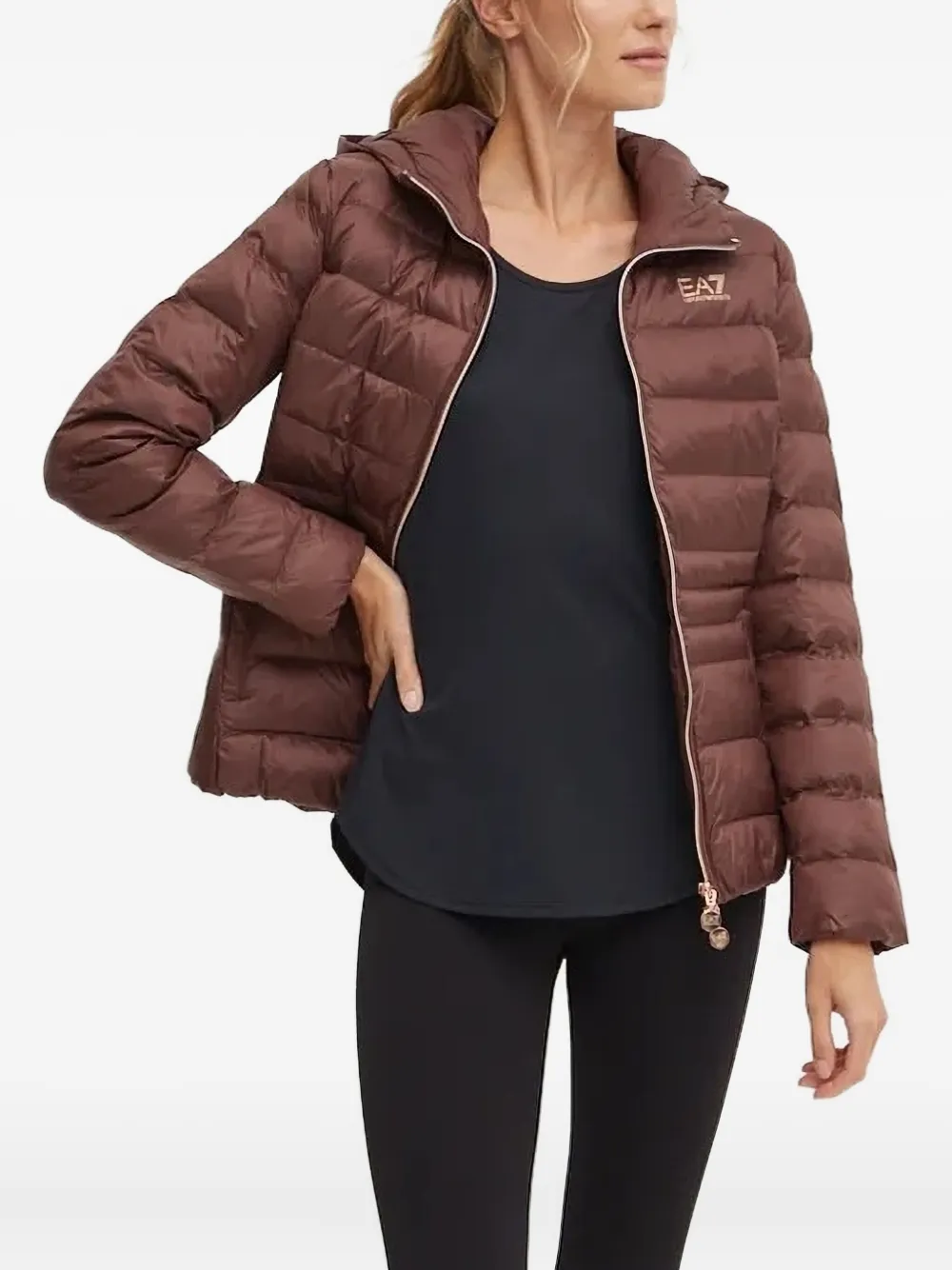 

Стеганая куртка с капюшоном Ea7 Emporio Armani, коричневый