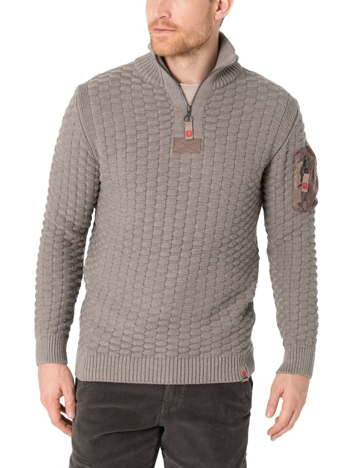 

Пуловер Timezone Strickpullover 3D-Schachbrettmuster Ärmeltasche, бежевый
