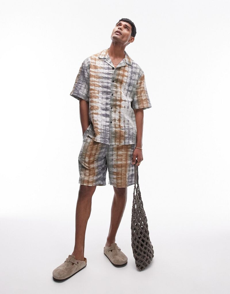 

Разноцветная рубашка из жатого хлопка с короткими рукавами Topman