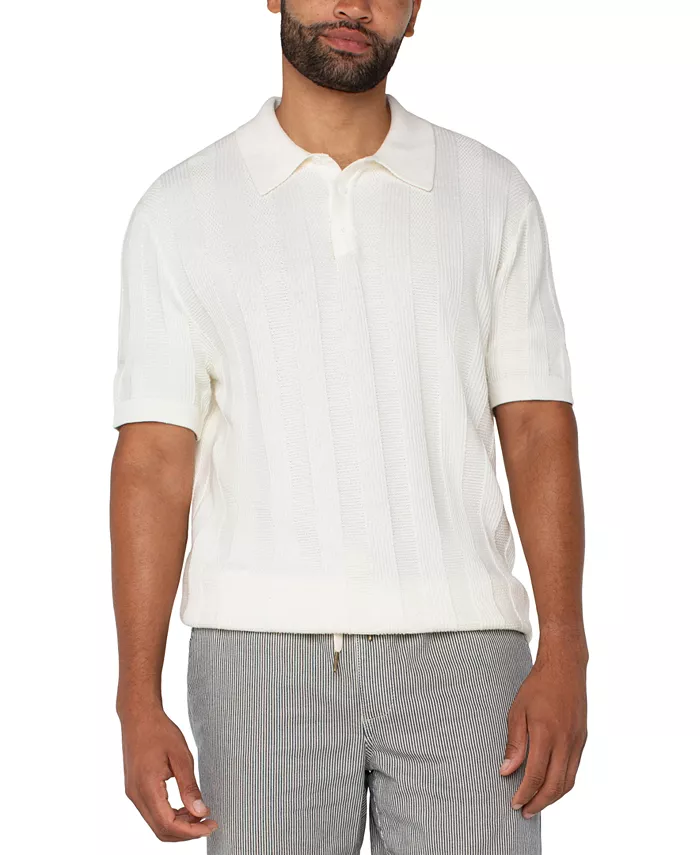 

Мужской тонковязаный поло-свитер Kingston Slim Fit с коротким рукавом в полоску с текстурой Liverpool Los Angeles, слоновая кость/кремовый