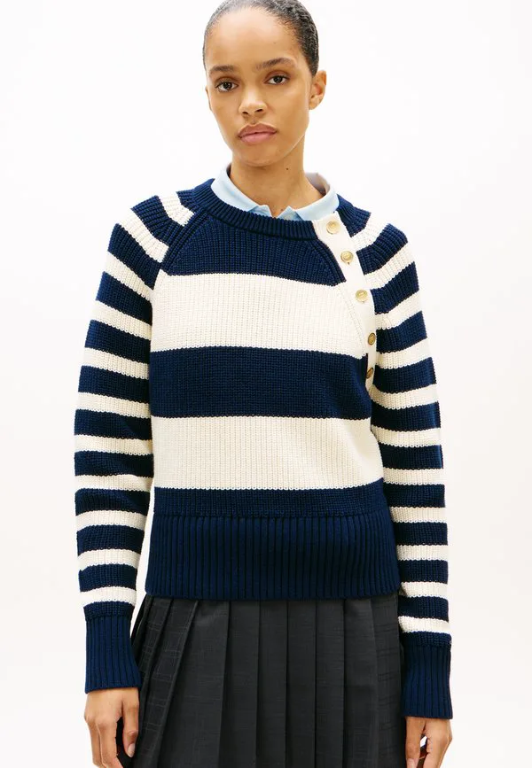 Свитер с круглым вырезом и золотистыми пуговицами Tommy Hilfiger, Dark Night/Calico