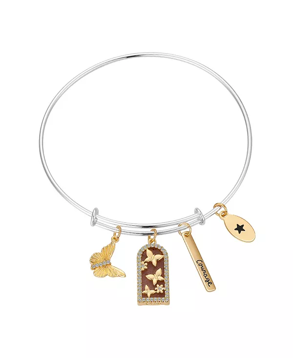 

Браслет-Браслет из кубического циркония и клубничного кварца с бабочкой и покрытием из 14-каратного золота. Unwritten, silver