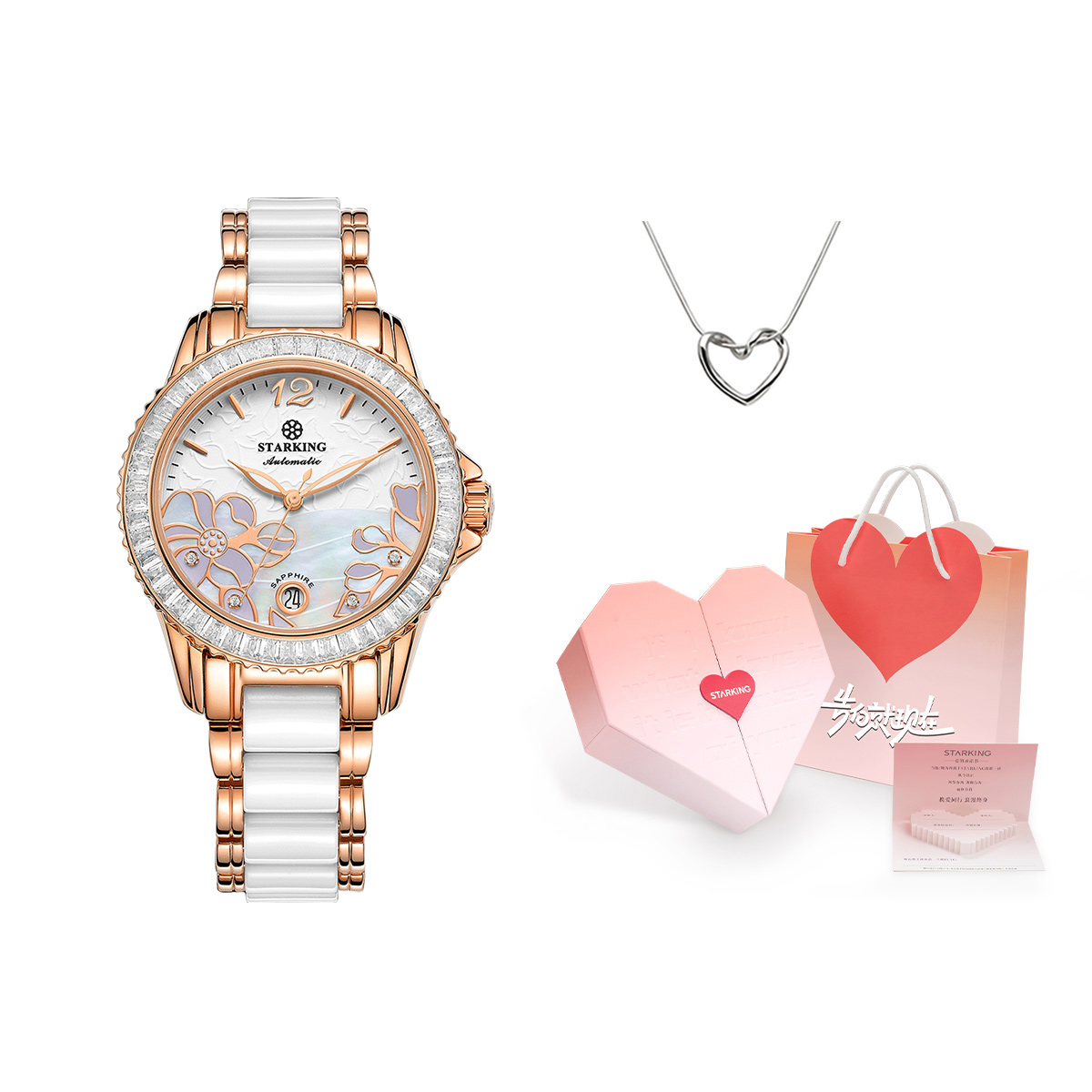 

STARKING Часы Bloom Collection Mechanical Movement Ceramic Strap Watch Women's Watch White Dial