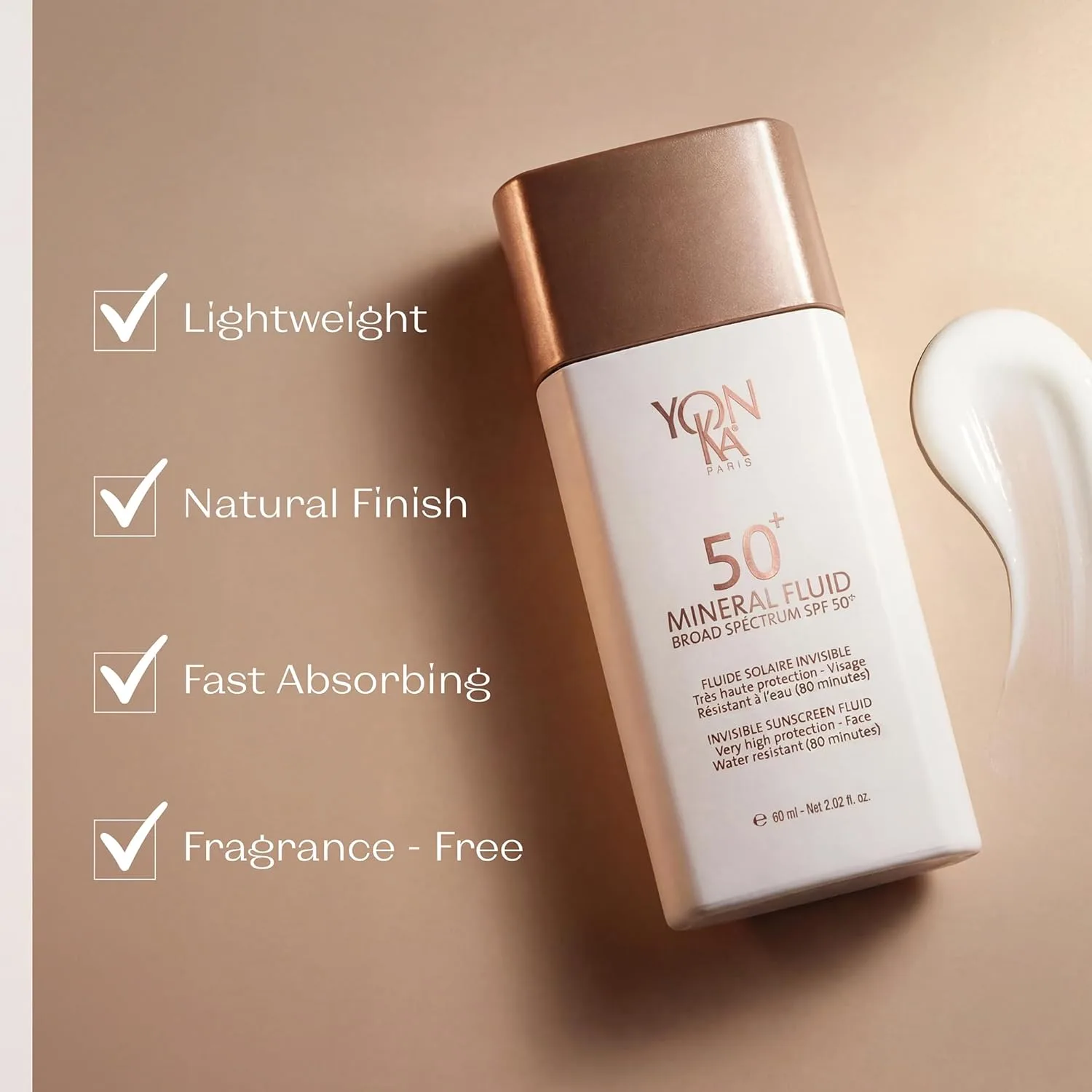 Yonka Paris SPF 50 минеральный флюид, невесомый солнцезащитный крем без белых разводов, 100% нонано оксид цинка и ниацинамид, без отдушек, водостойкий, для ежедневной защиты лица 59 мл — фото 3