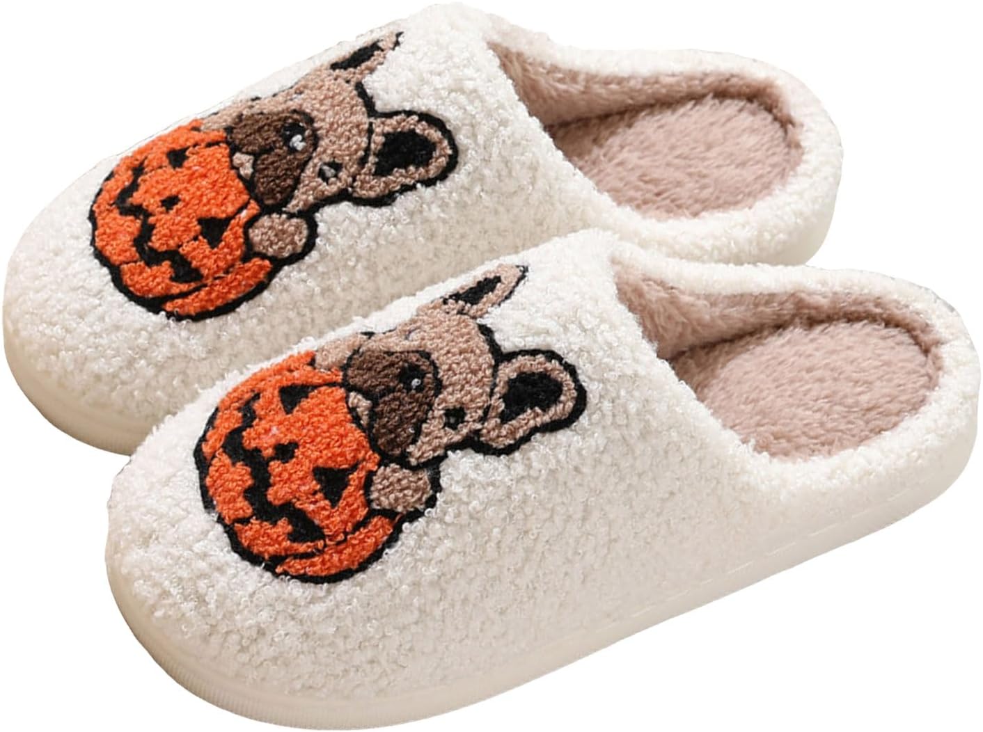 

Домашние тапочки на Хэллоуин для женщин и мужчин, милые, уютные, теплые, плюшевые, пушистые, из пены с эффектом памяти, нескользящие, осенние и зимние Generic, белый