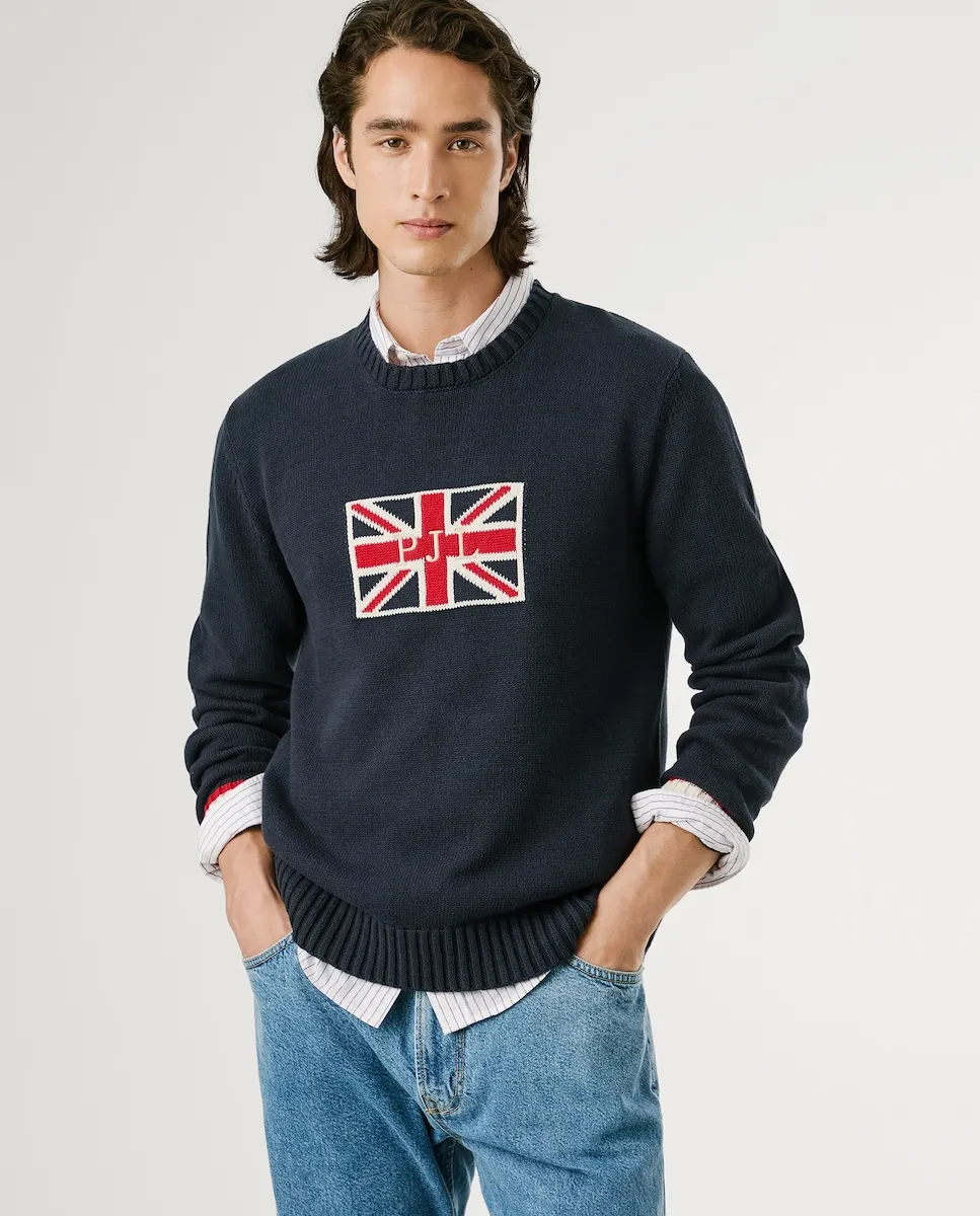 

Мужской свитер с круглым вырезом и вышивкой Union Jack Pepe Jeans, темно-синий