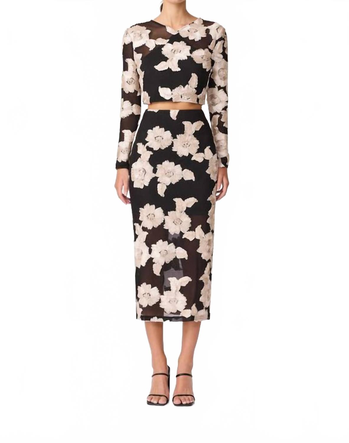 

ELLIATT Топ с длинными рукавами Margaux, черно-золотой с цветочным принтом