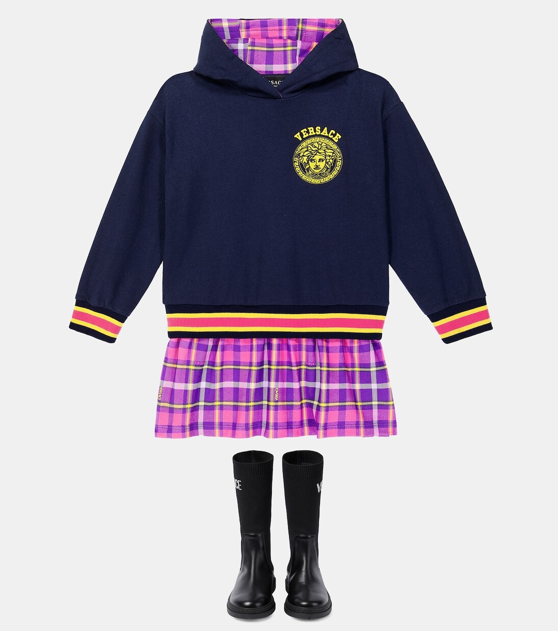 Ботильоны из жаккардовой кожи с логотипом Versace Kids, черный — фото 2