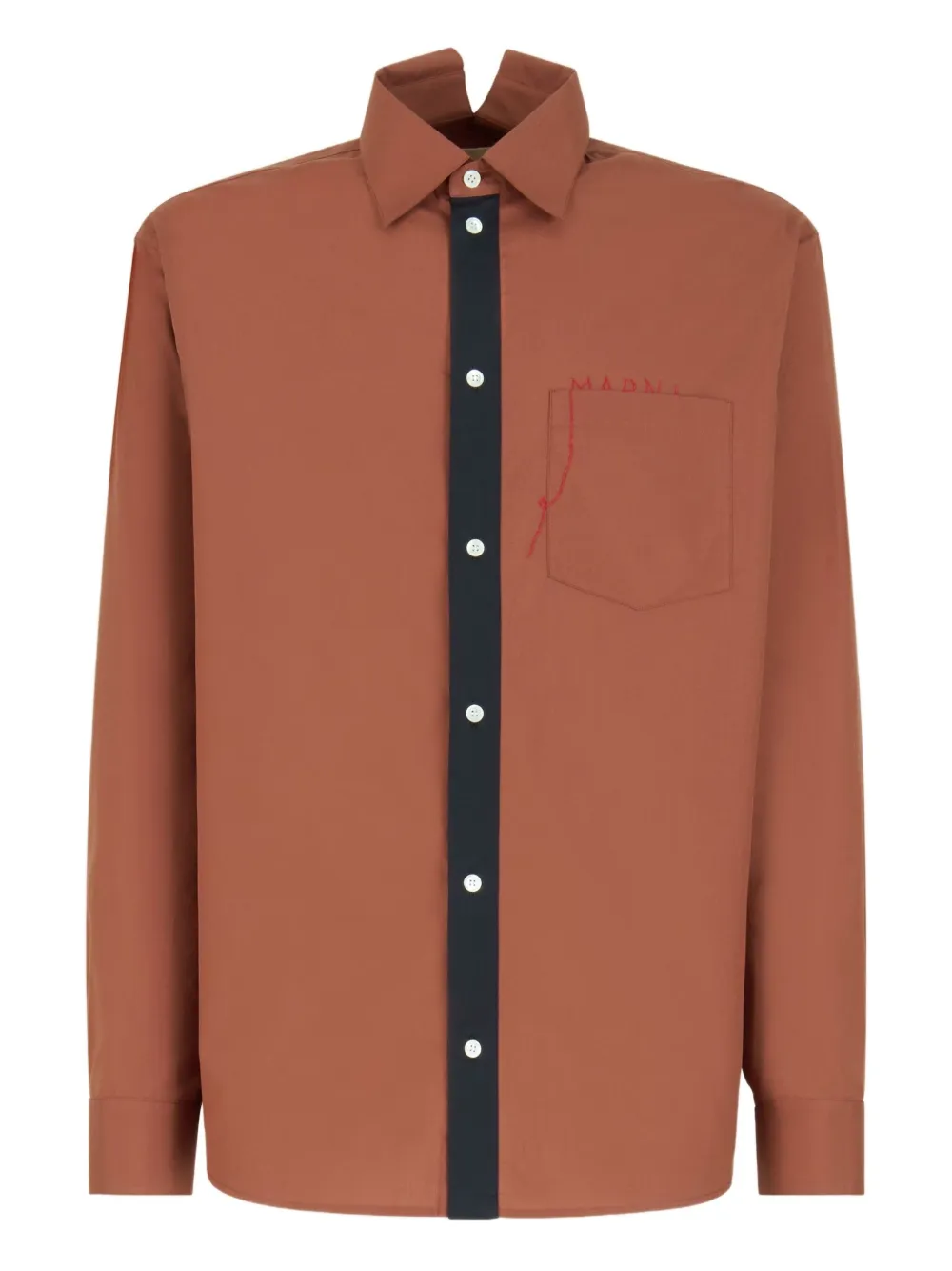 

Рубашка с разрезным воротником и вышитым карманом Marni, коричневый