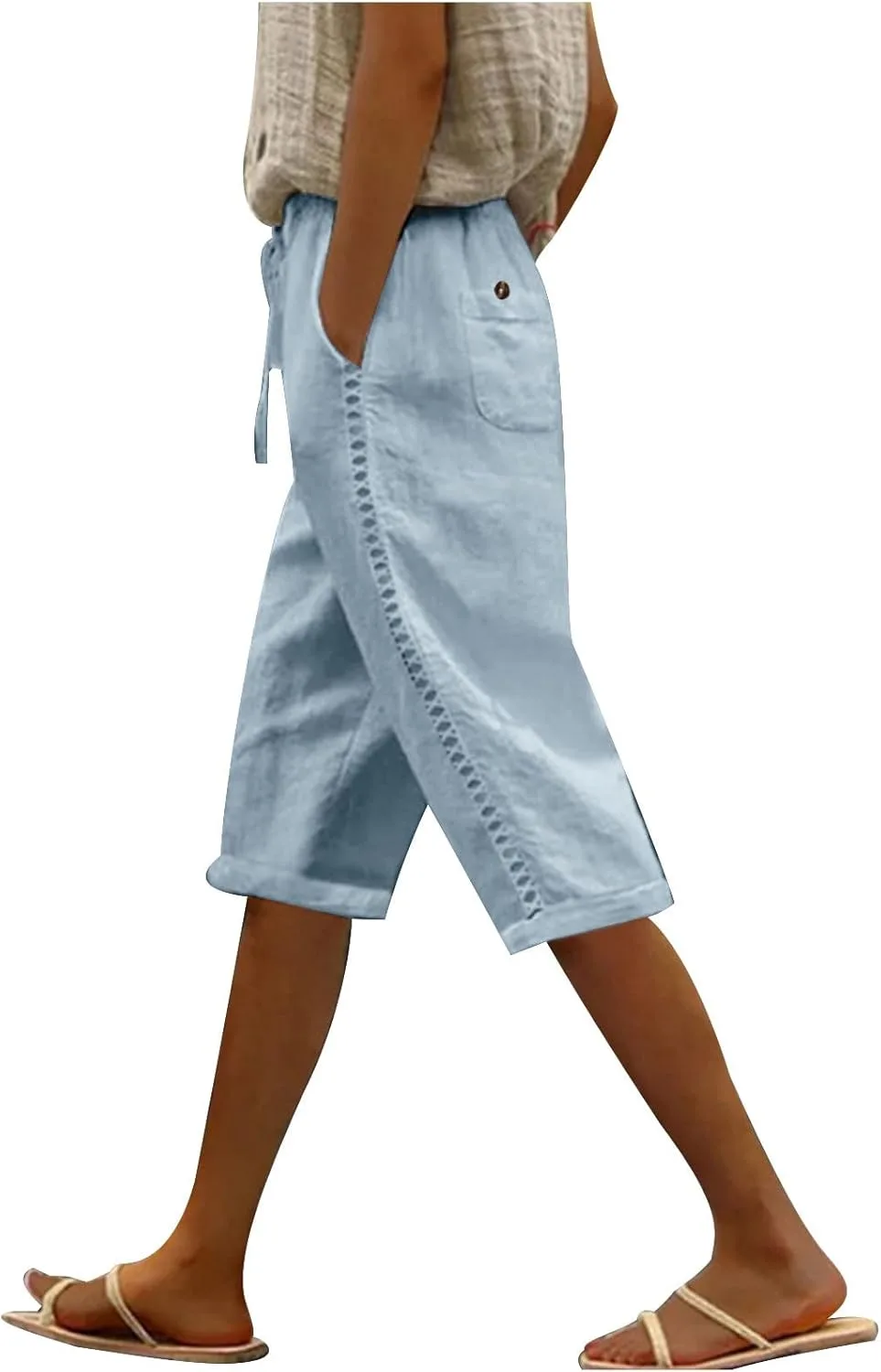 

Летние бермуды женские knee length 2025 trendy cotton linen