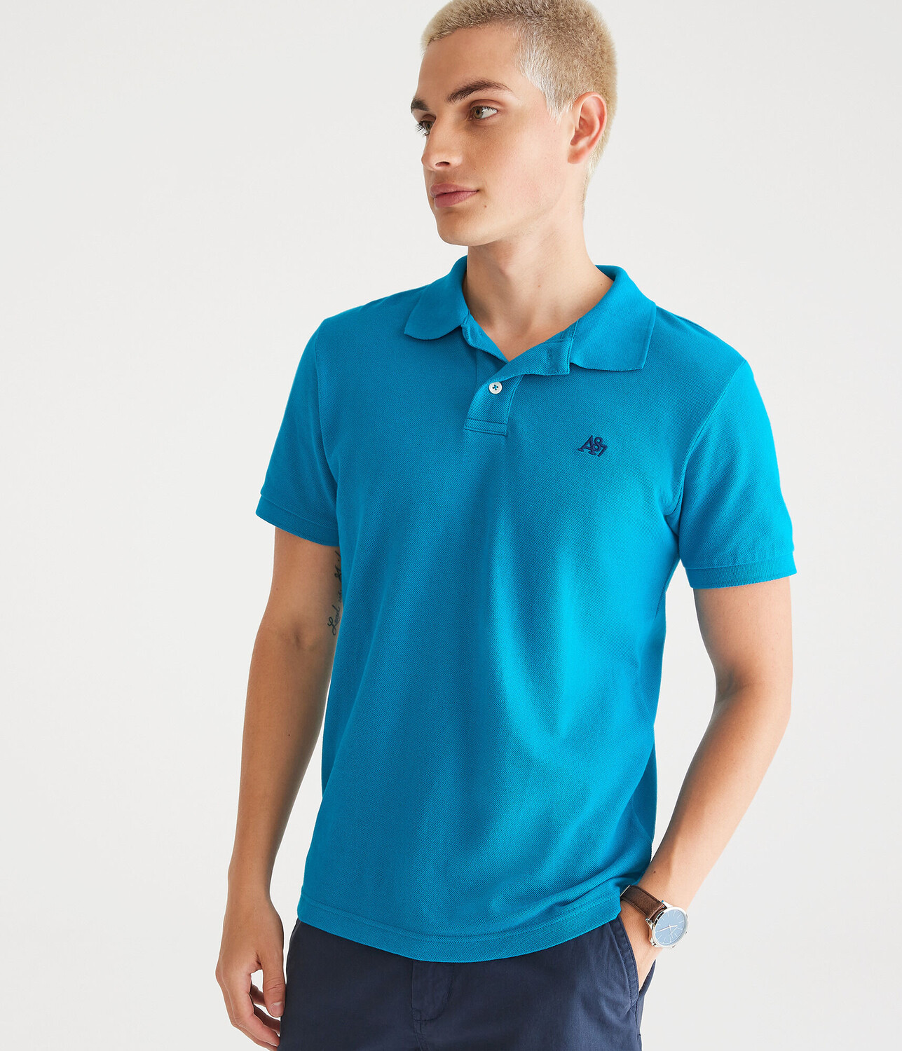 

Поло из пике с логотипом A87 Aeropostale, синий