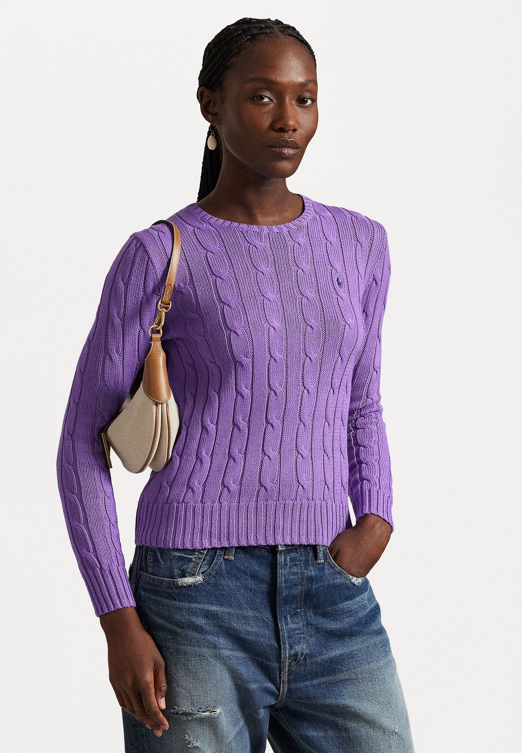 

Свитер CABLE KNIT COTTON CREWNECK SWEATER Polo Ralph Lauren, сиреневый