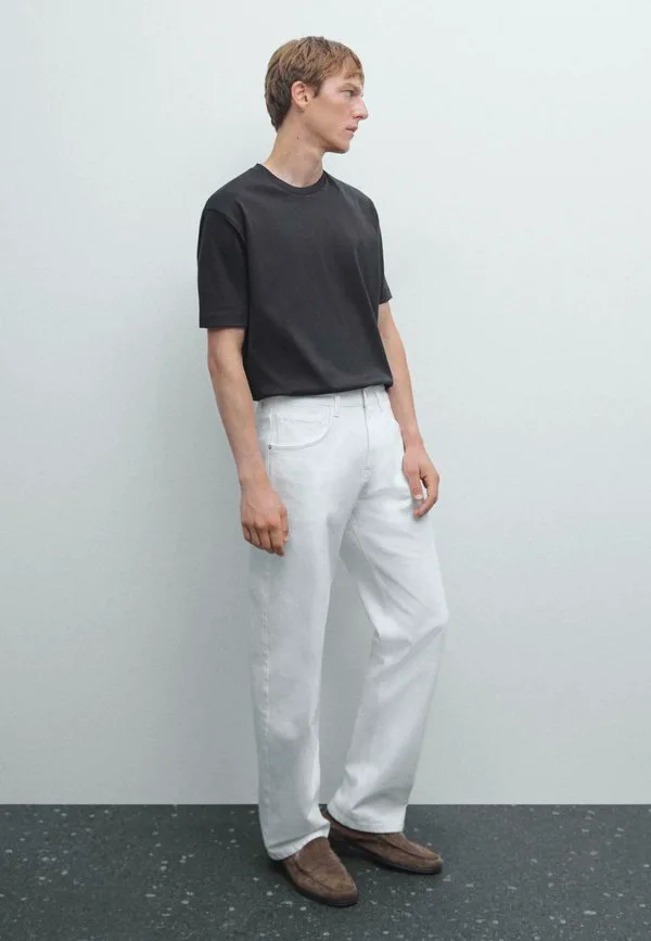 Свободная футболка с коротким рукавом и круглым вырезом, базовая модель. Massimo Dutti, Black Denim — фото 2