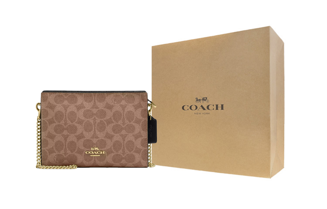 

Тонкая сумка через плечо из лакированной кожи COACH, gift box set (basic set+желтый box)