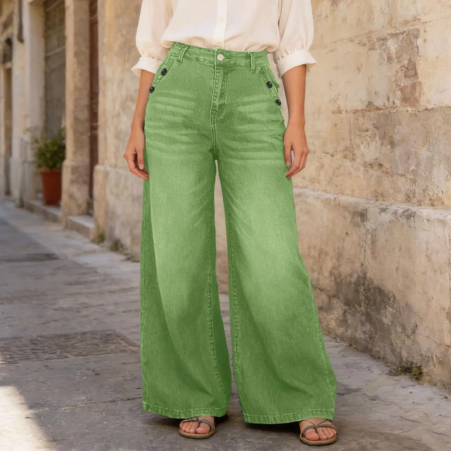 Джинсы, широкие, Barrel Jeans for Women, зеленый — фото 3