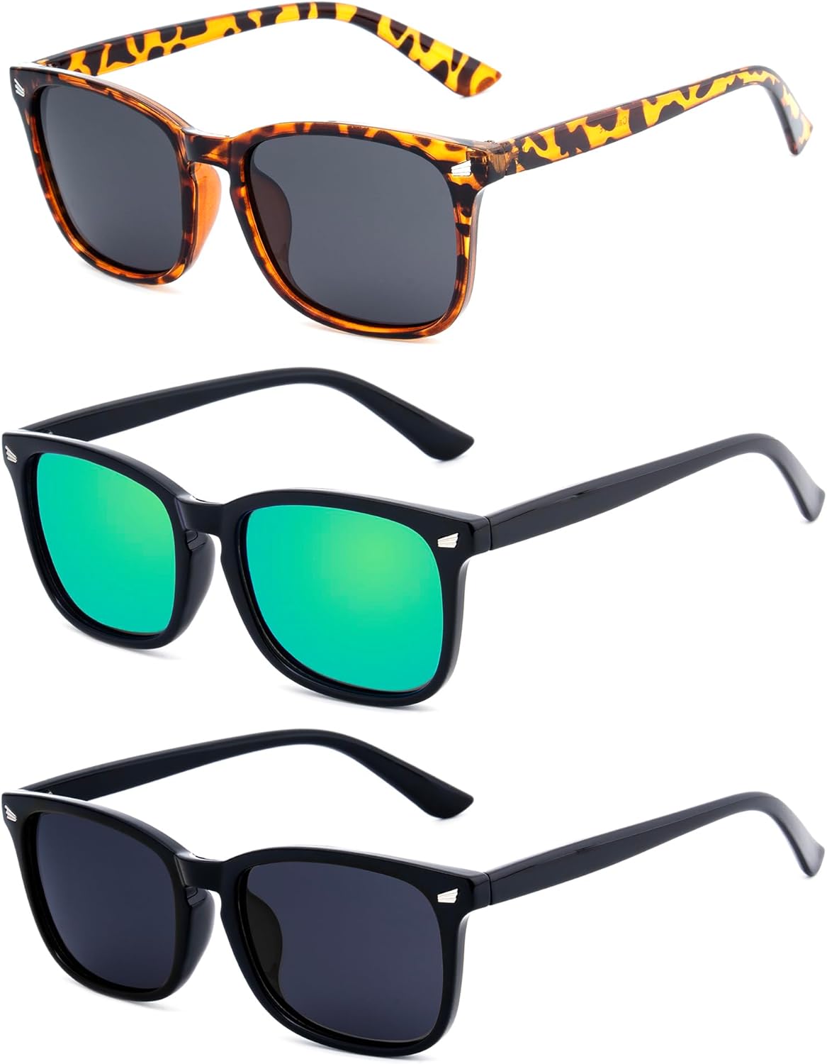 

Женские поляризованные солнцезащитные очки в стиле ретро, ​​прямоугольной формы, модные солнцезащитные очки с защитой UV400 для вождения, гольфа, рыбалки LEKAIGO, A3-3pcs-grey Lens + Greenmirror + Black Lens