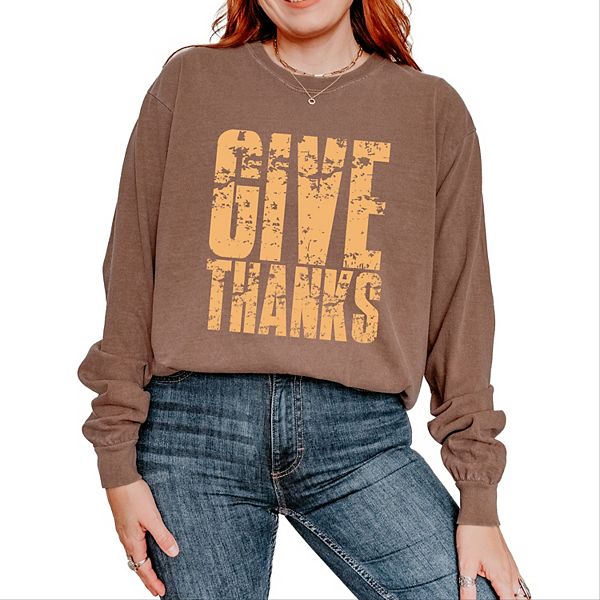 

Футболка с длинным рукавом Give thanks block distressed Simply Sage Market, Espresso
