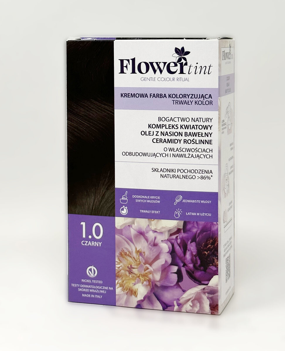 

Flowertint, Перманентная краска для волос, натуральная серия, 1,0 черный