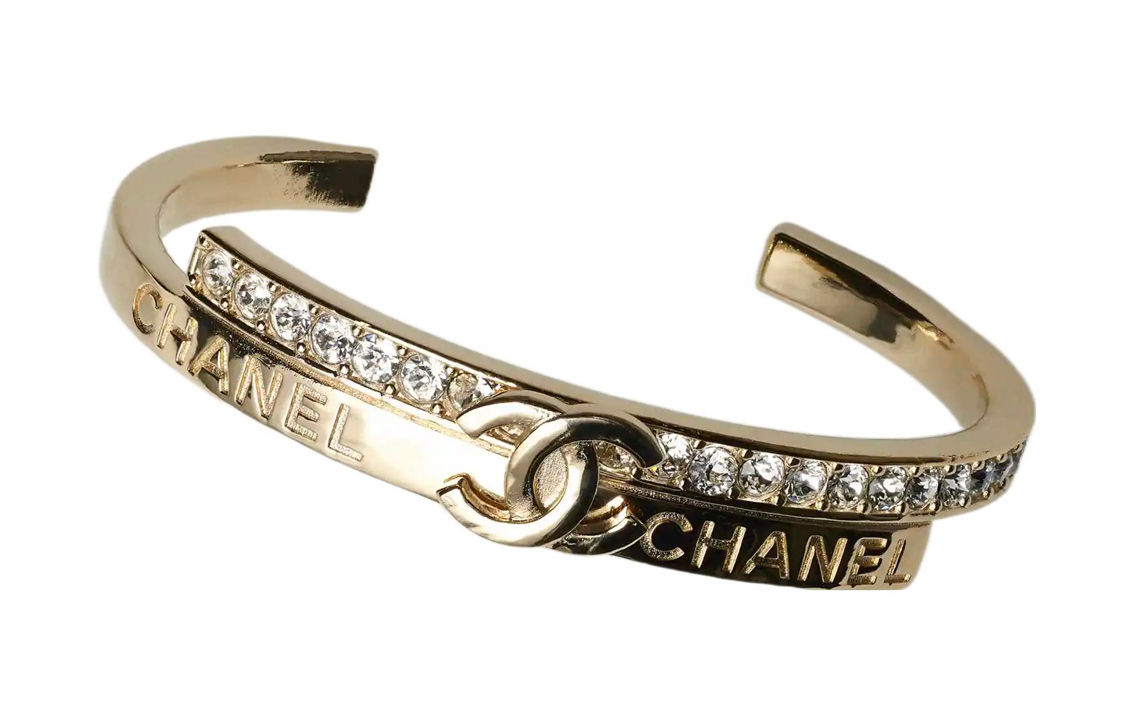 

Chanel Металлический браслет со стразами, золотой, женские