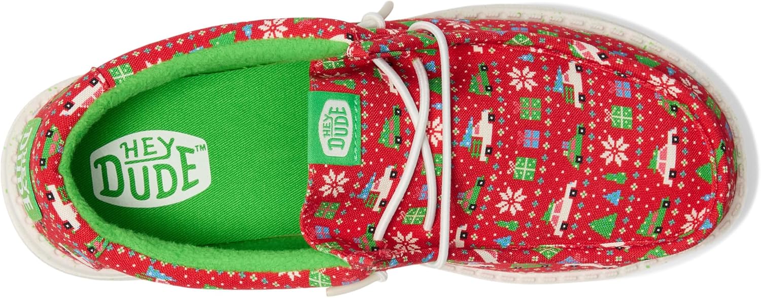 Туфли HEYDUDE Mens Wally Holiday Sweater (Little Kid/Big Kid), красный/зеленый — фото 2