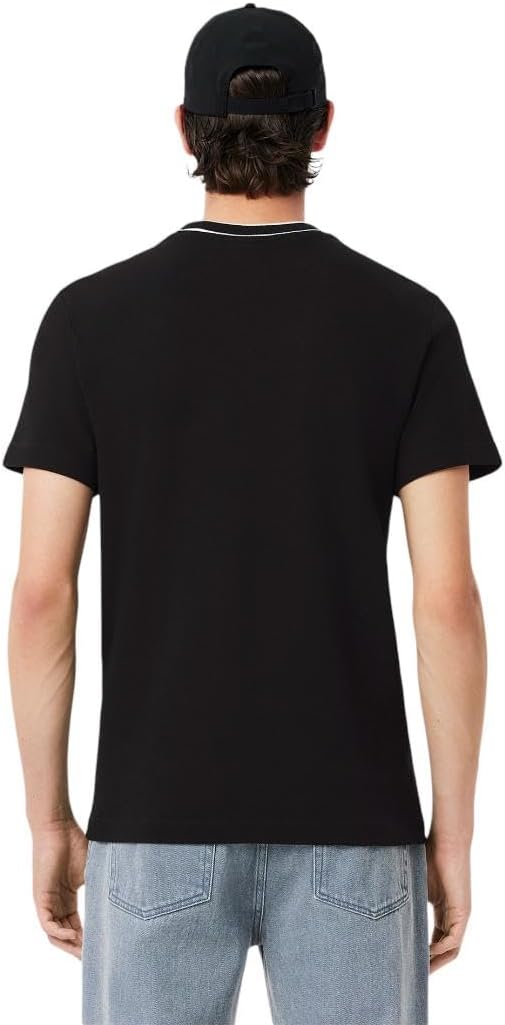Lacoste Мужская футболка стрейч-пике с полосатым воротником, Black — фото 3