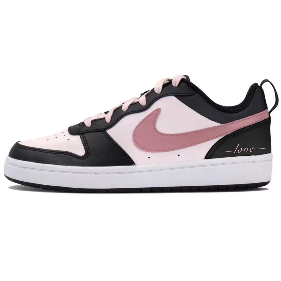 Nike Court Borough 2 OKHR нескользящие низкие скейтборд-кроссовки черно-бело-розовые для подростков — фото 3