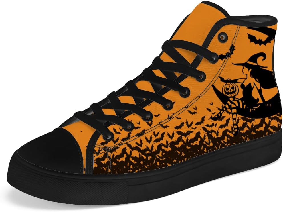 

Кеды Chebing для мужчин и женщин, ведьмовские высокие кеды из холста, с шнуровкой, повседневная обувь для Хэллоуина, оранжевый