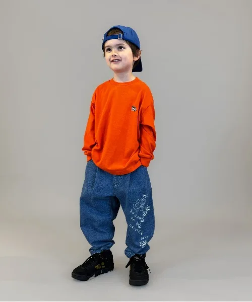 Штаны джинсовые широкие с принтом 8oz Denim Graffiti Ballooned Long Pants GROOVY COLORS синие